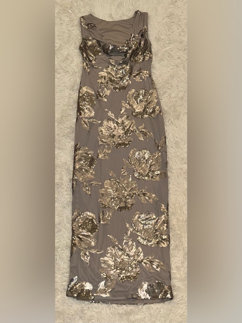NEW Donna Karan Sequin Floral Sleeveless Dark Clay Gown Sz 8 - Picture 8 of 10